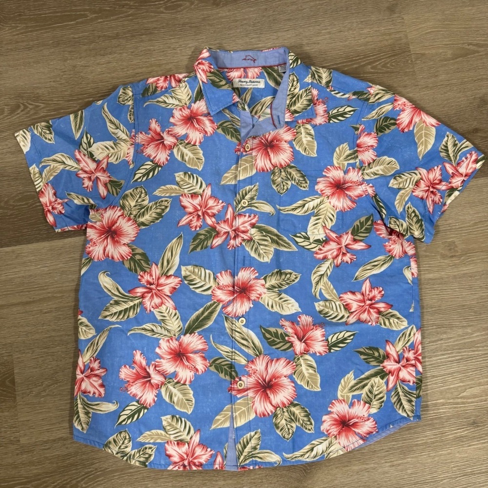 Tommy Bahama The Coconut Point Mens XL Blue Floral IslandZone Button Up Shirt